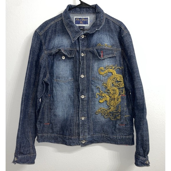 Vintage 1990s Paco Jeans Dragon Embroidered Style Denim Jacket NavySize XL